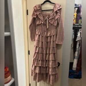 JessaKae Plaid Ruffle Dress in Pink